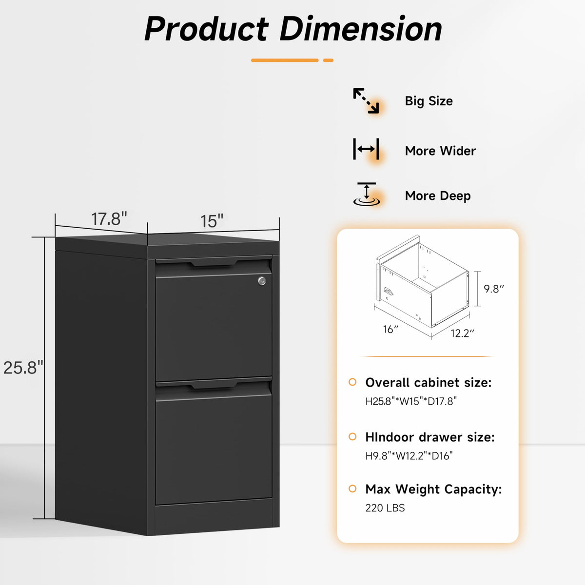 2 Drawer Metal File Cabinet with Lock F548597