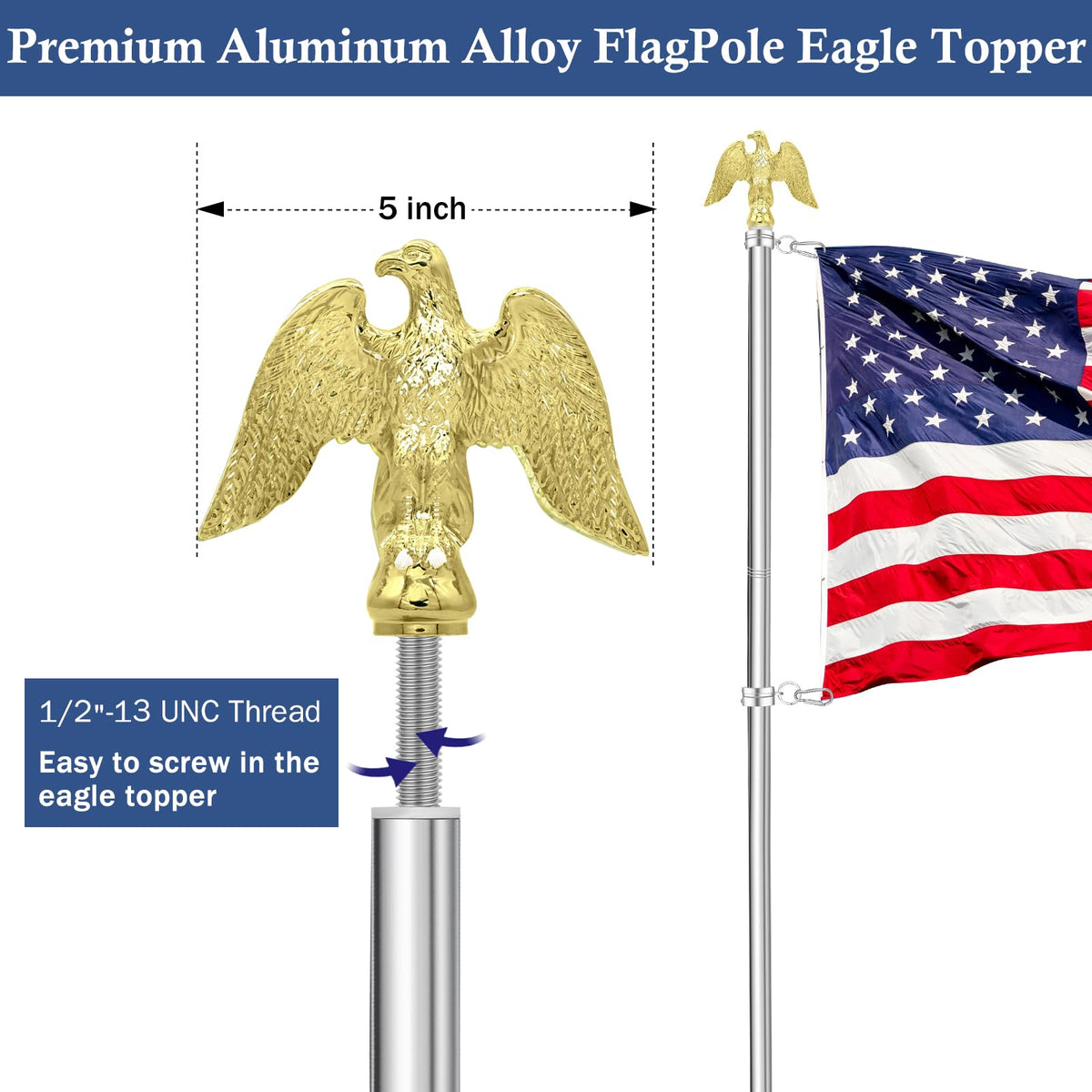 5 FT Stainless Steel Flag Pole with Eagle Topper D71878