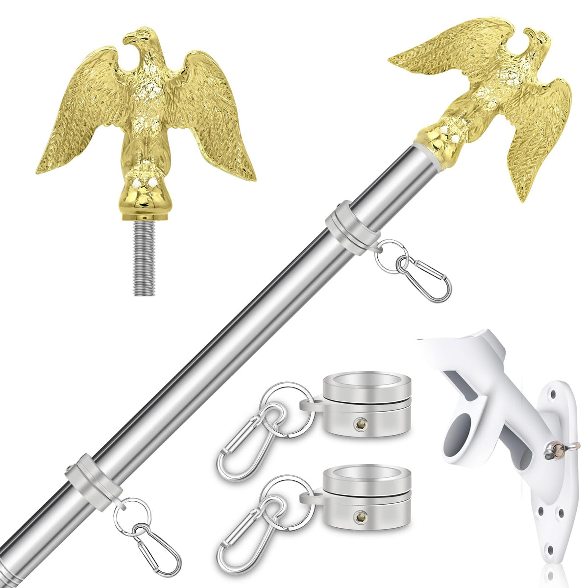 5 FT Stainless Steel Flag Pole with Eagle Topper D71878