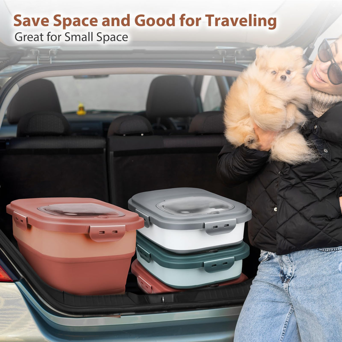 Collapsible Pet Food Storage Container with Wheel, Cup and Scoop T172865
