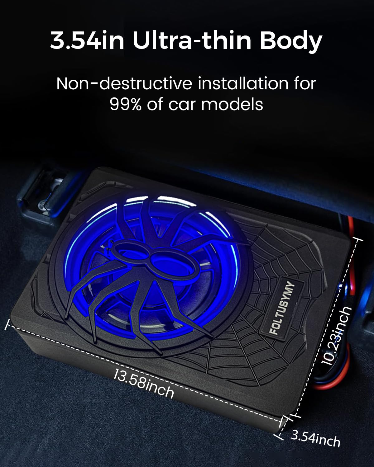 1200W 10" Slim Under Seat Powered Car Subwoofer with Blue LED Light U7276