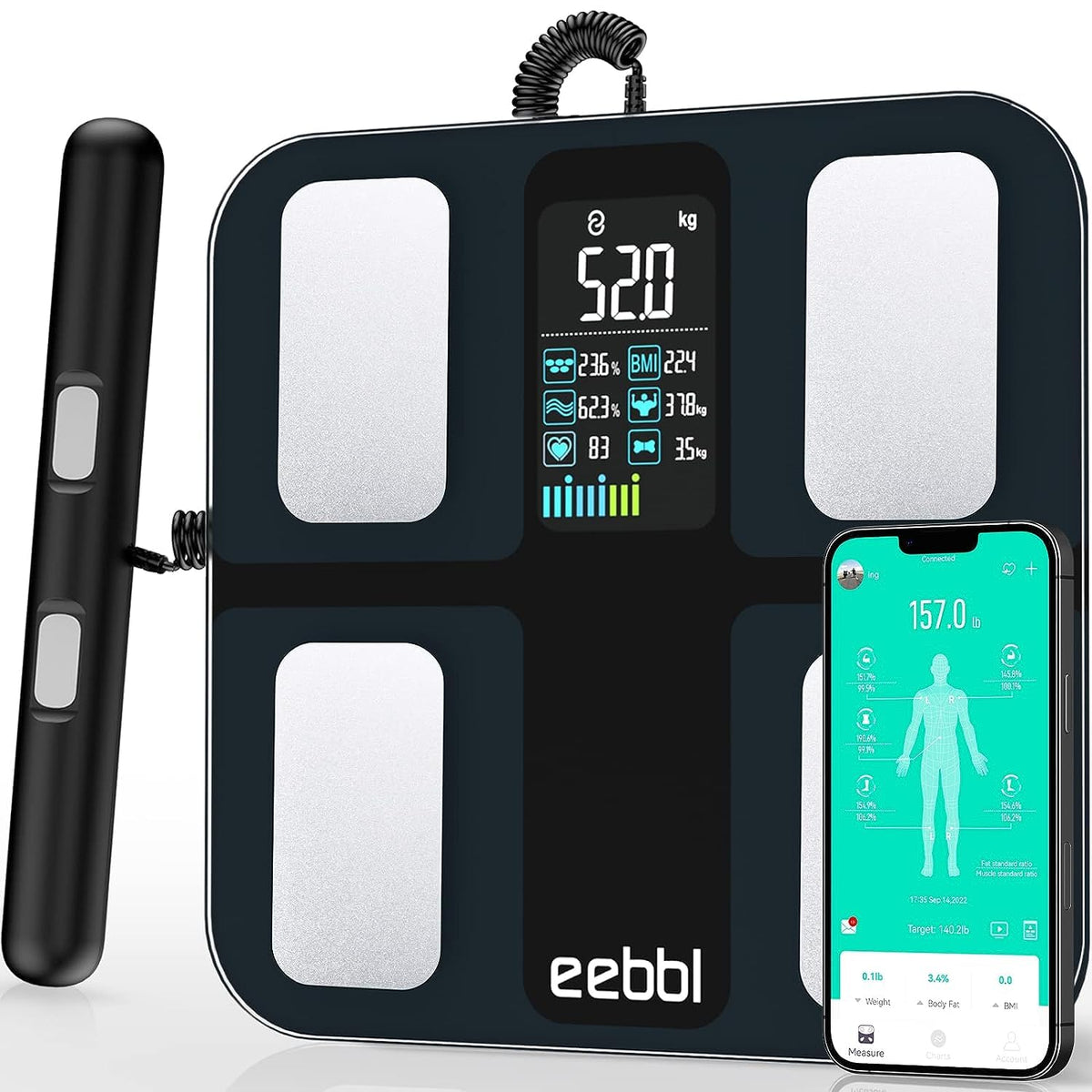 Body Fat Scale with Handheld, Bluetooth Body Composition Monitor 400 lbs K4035