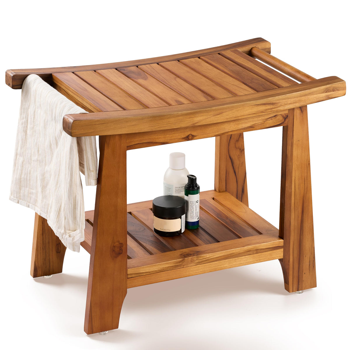 Teak Shower Bench with Shelf S96790