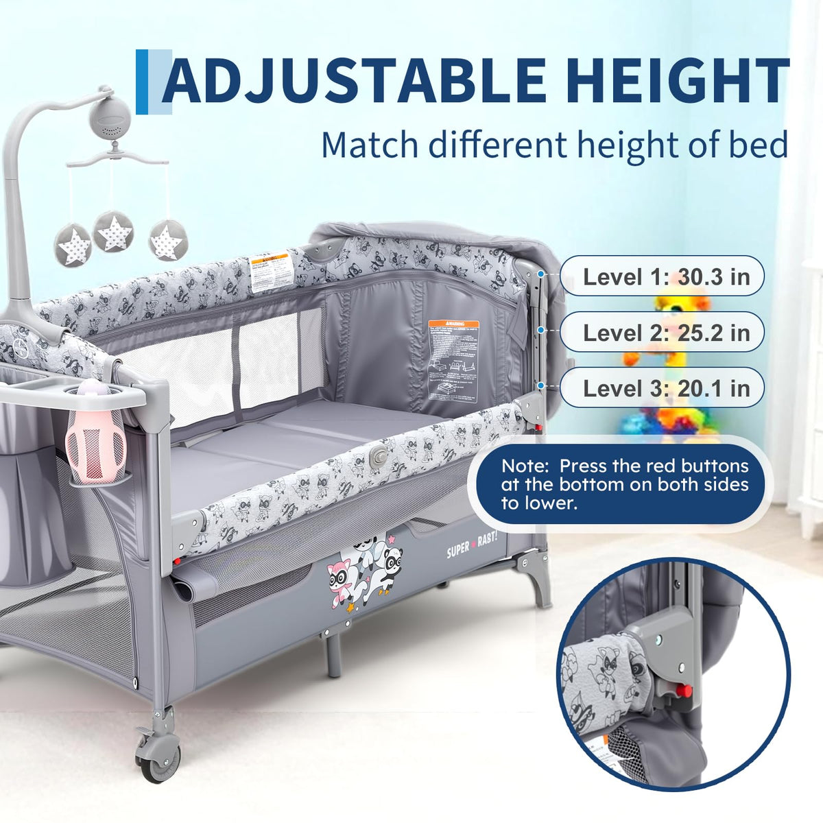 4 in 1 Baby Bassinet Bedside Sleeper Pack and Play with Changing Table N9285
