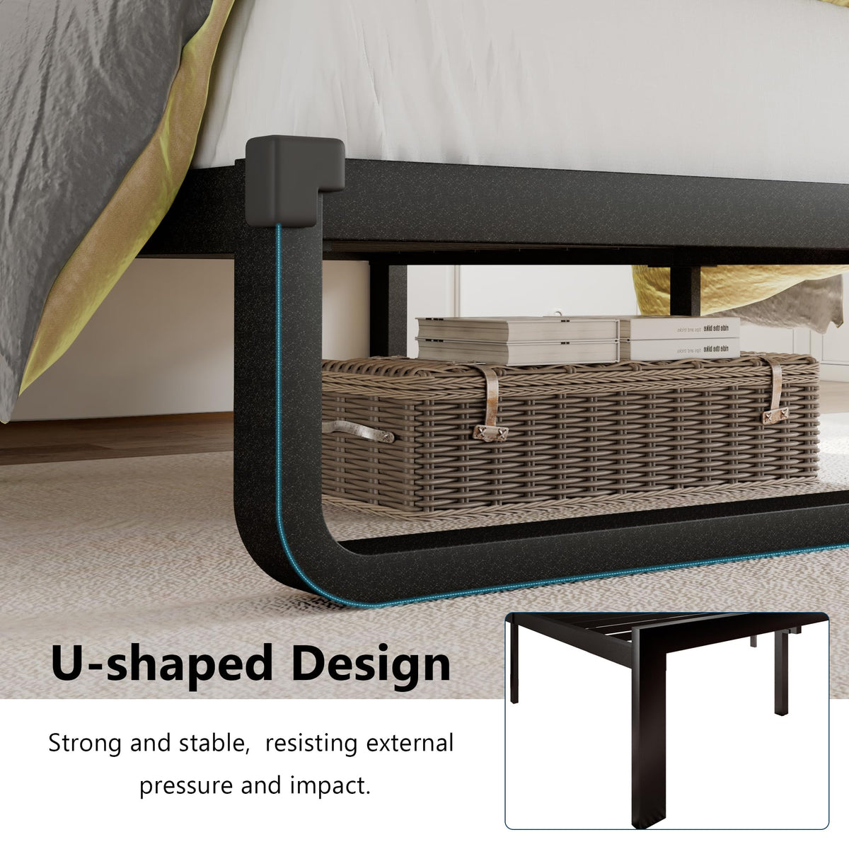 Twin Metal Platform Bed Frame with Linen Upholstered Headboard I9578
