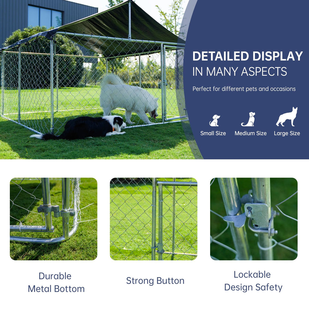 Outdoor Dog Kennel Steel Fence with Secure Lock 78”x 78” T870586