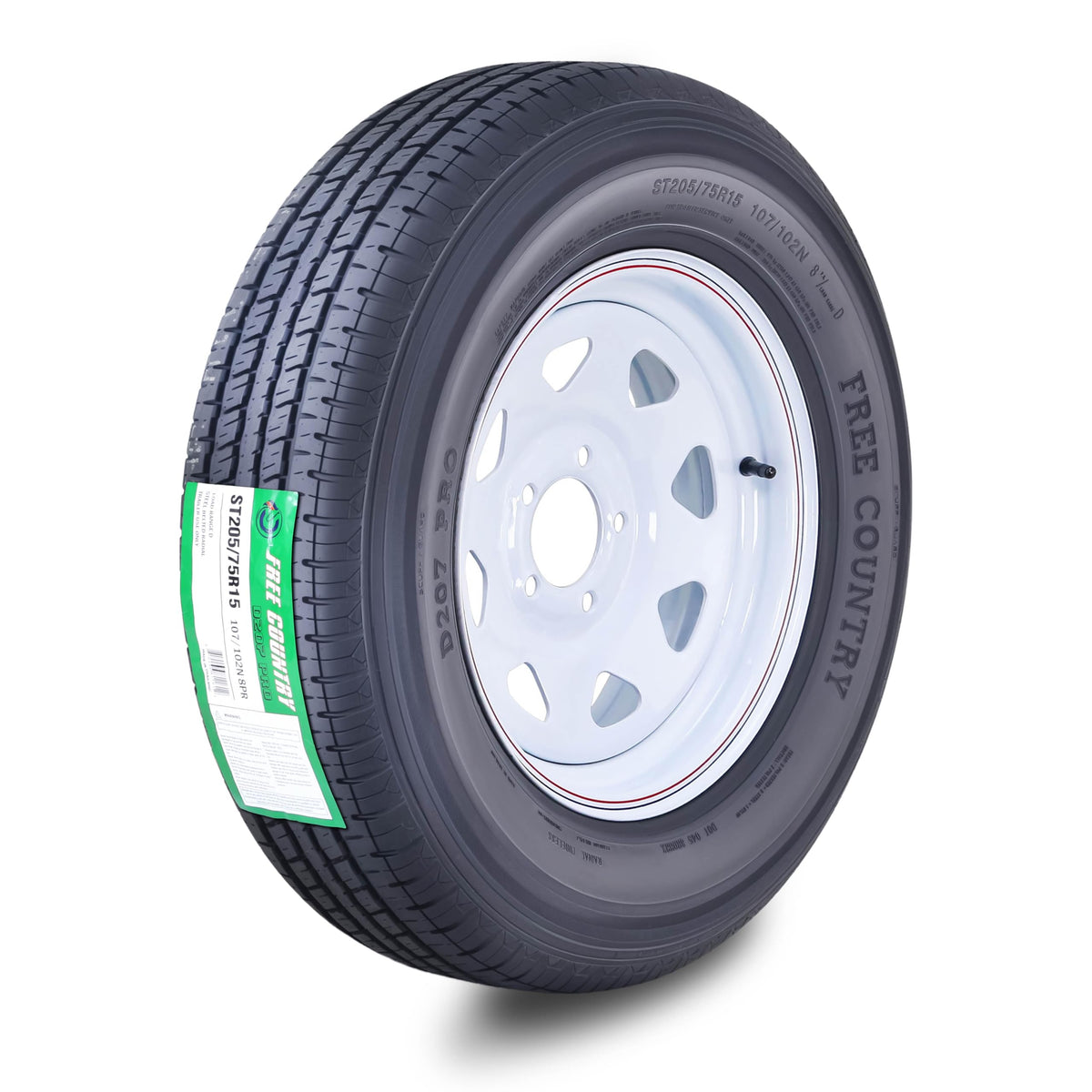 Trailer Tire Wheel ST205/75R15 8-Ply 5X4.5 White Spoke M424