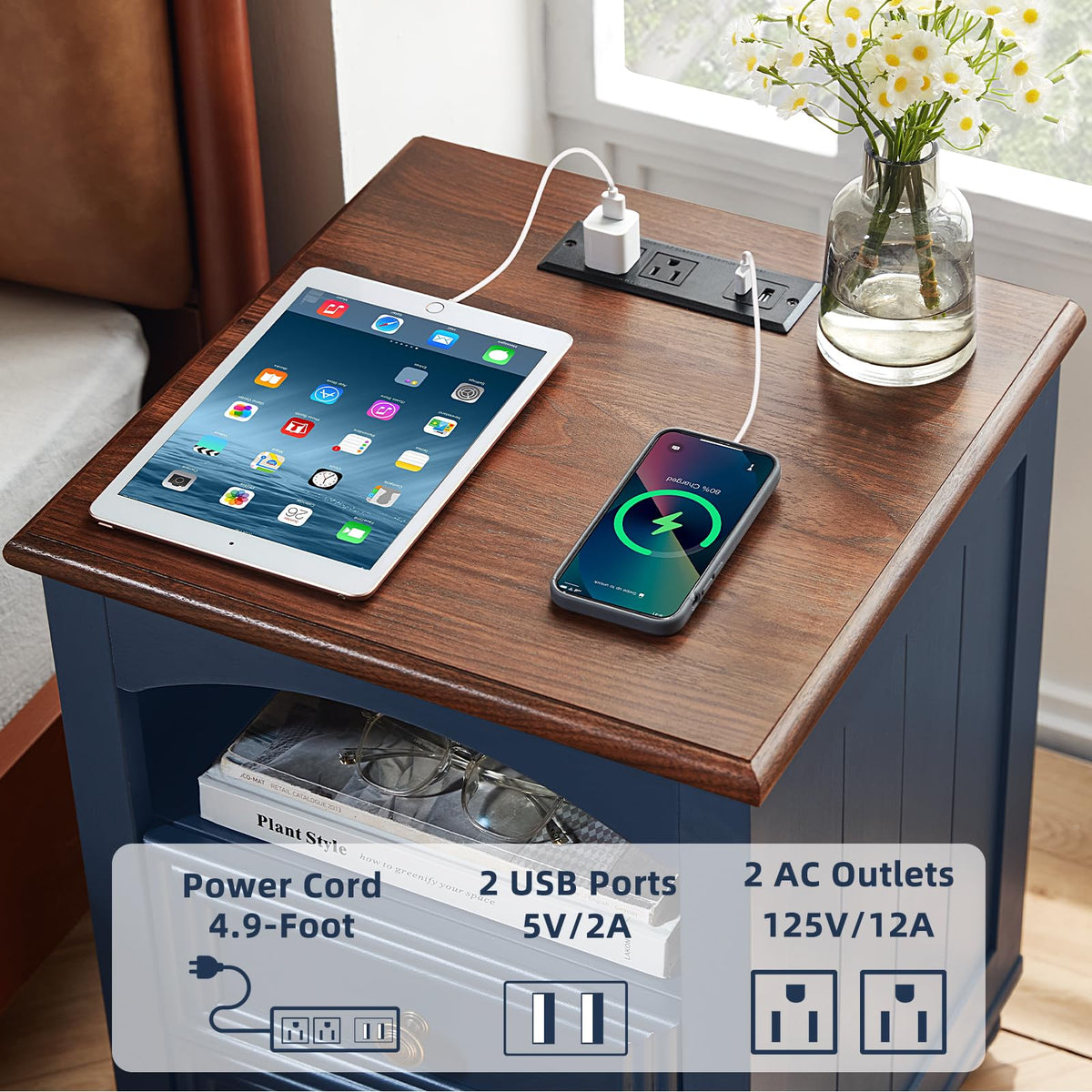 18" Nightstand with Charger Station W566
