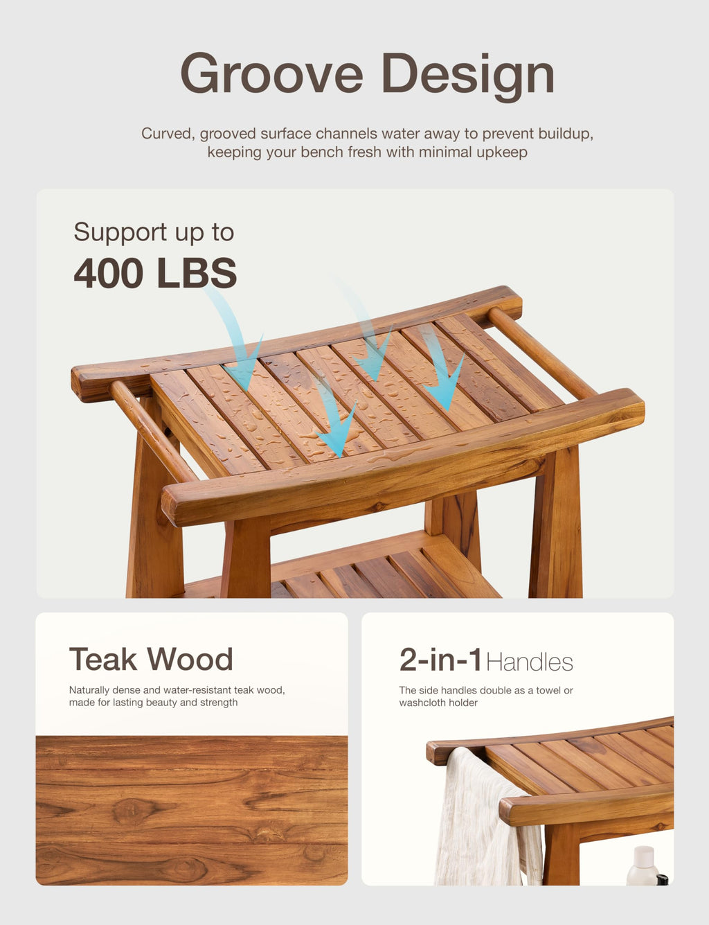 Teak Shower Bench with Shelf S96790