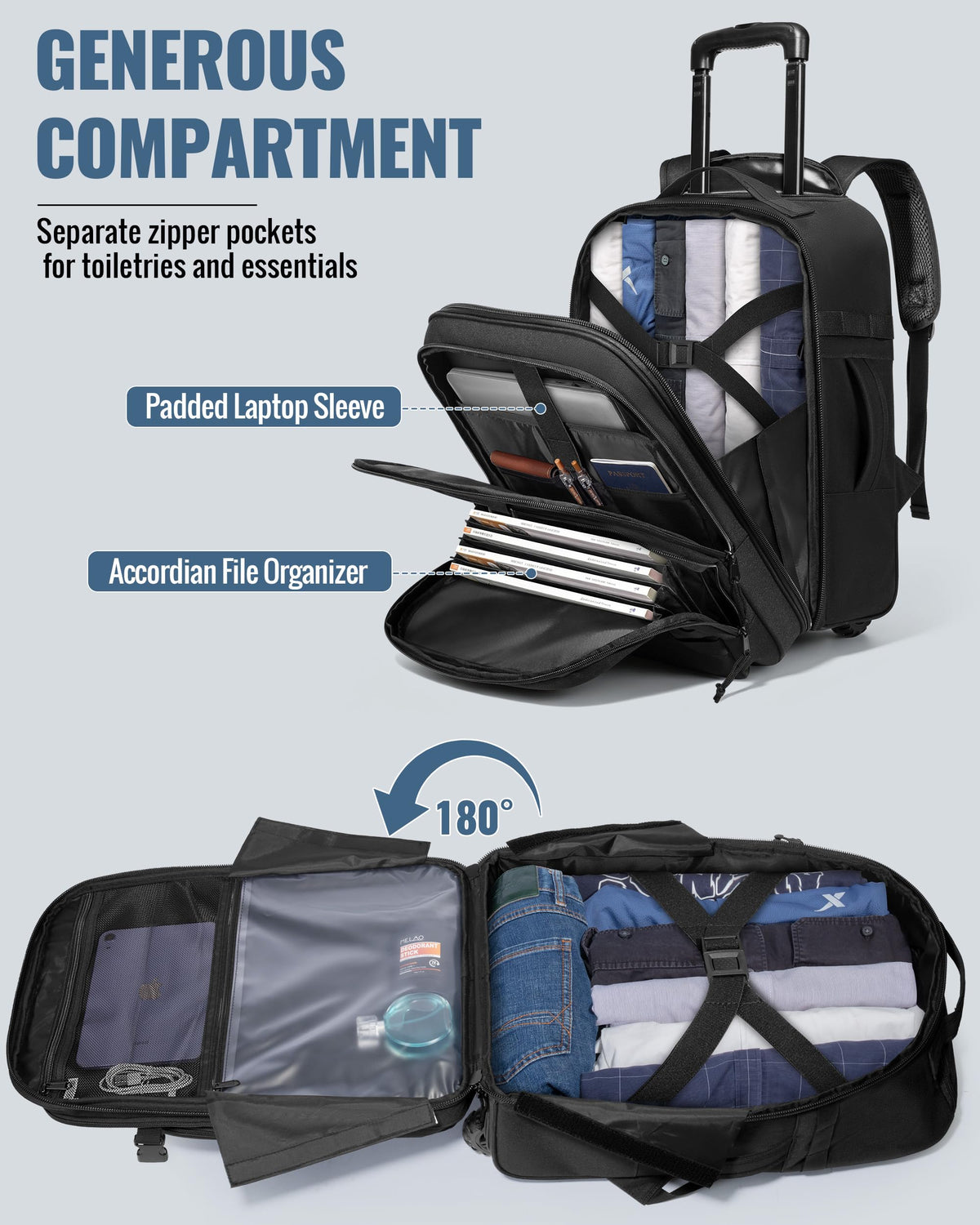 17 Inch Rolling Tactical Laptop Backpack with Wheels Y779