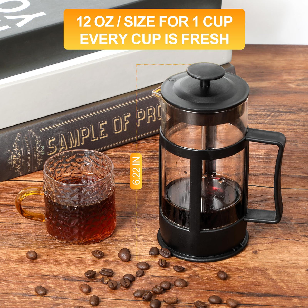 12OZ Glass Stainless Steel French Press Coffee Maker E4693
