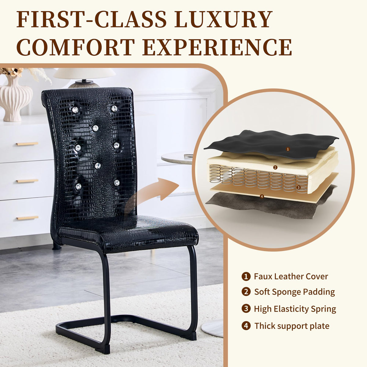 PU Leather Dining Chairs Set of 2 Upholstered High Back Z74200
