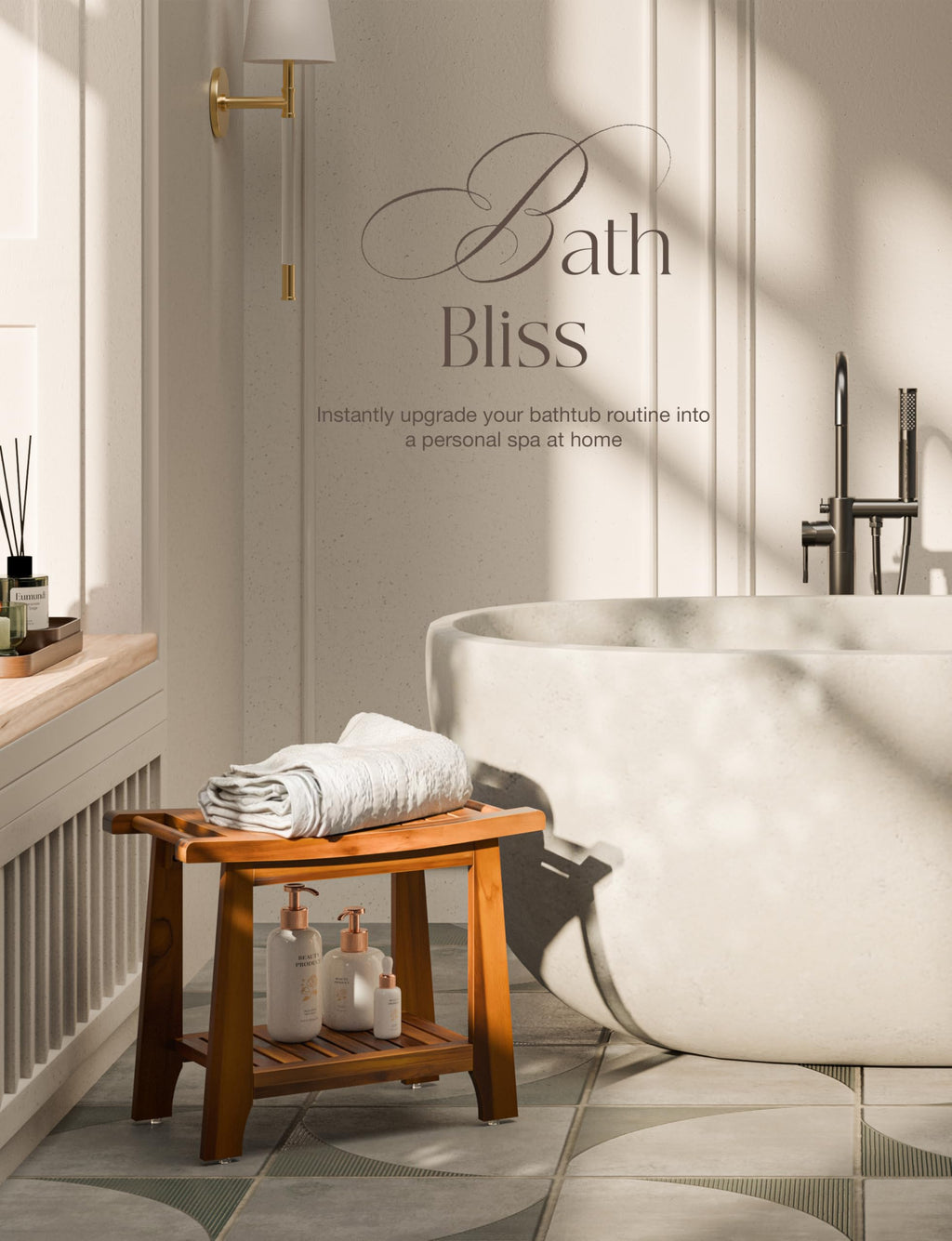 Teak Shower Bench with Shelf S96790