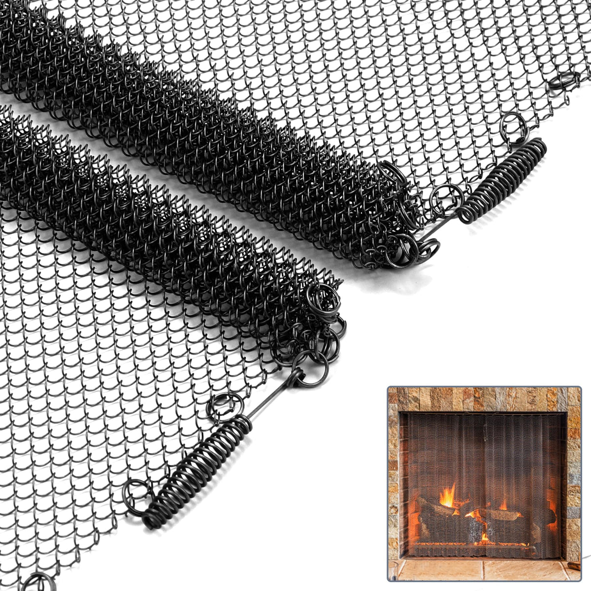 Black Fireplace Mesh Screen Curtain, Two 20" x 24" Panels O379508