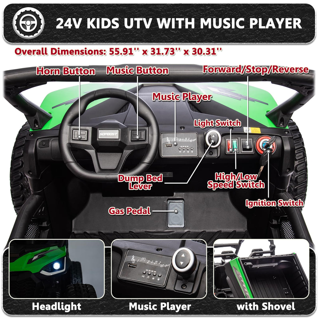 2 Seater 24V 10Ah Ride On Dump Truck with EVA Tires, Green N33377