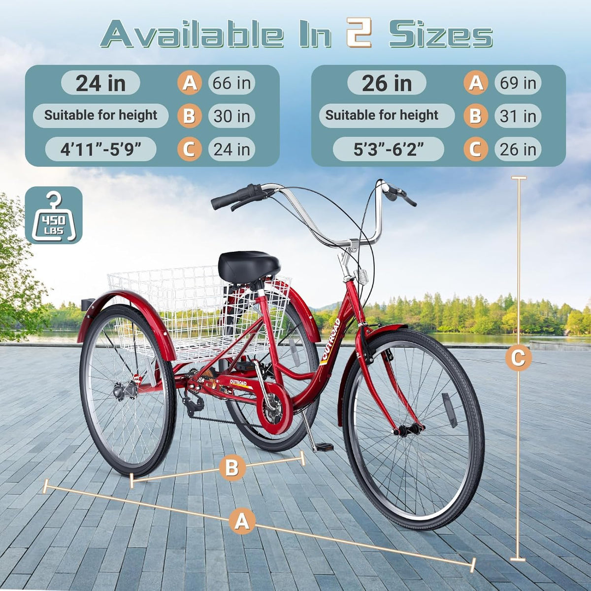 24/26-Inch 3 Wheel Adult Tricycle H13613
