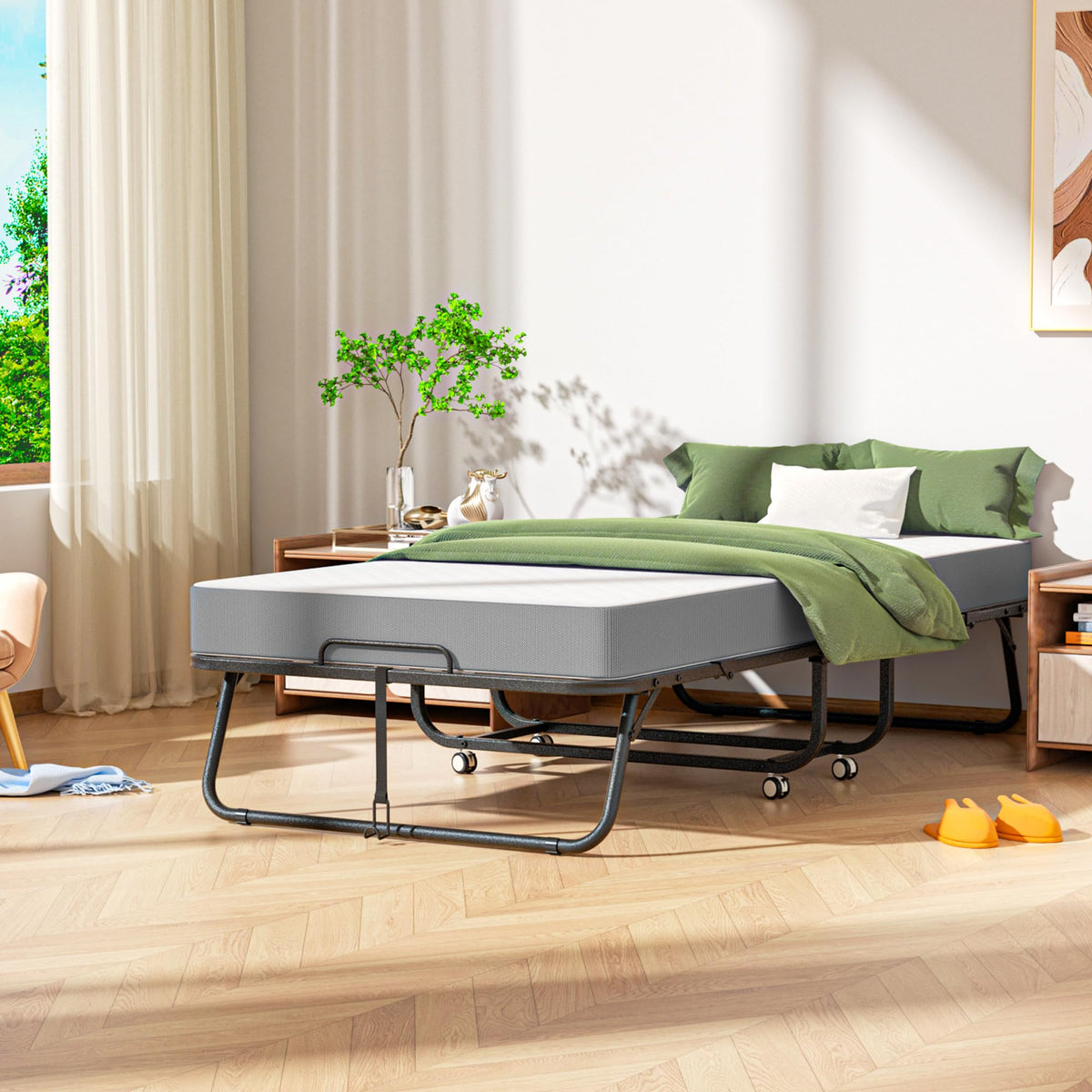 Folding Bed with Mattress, Portable Roll Away Bed, 75" x 31" Z427