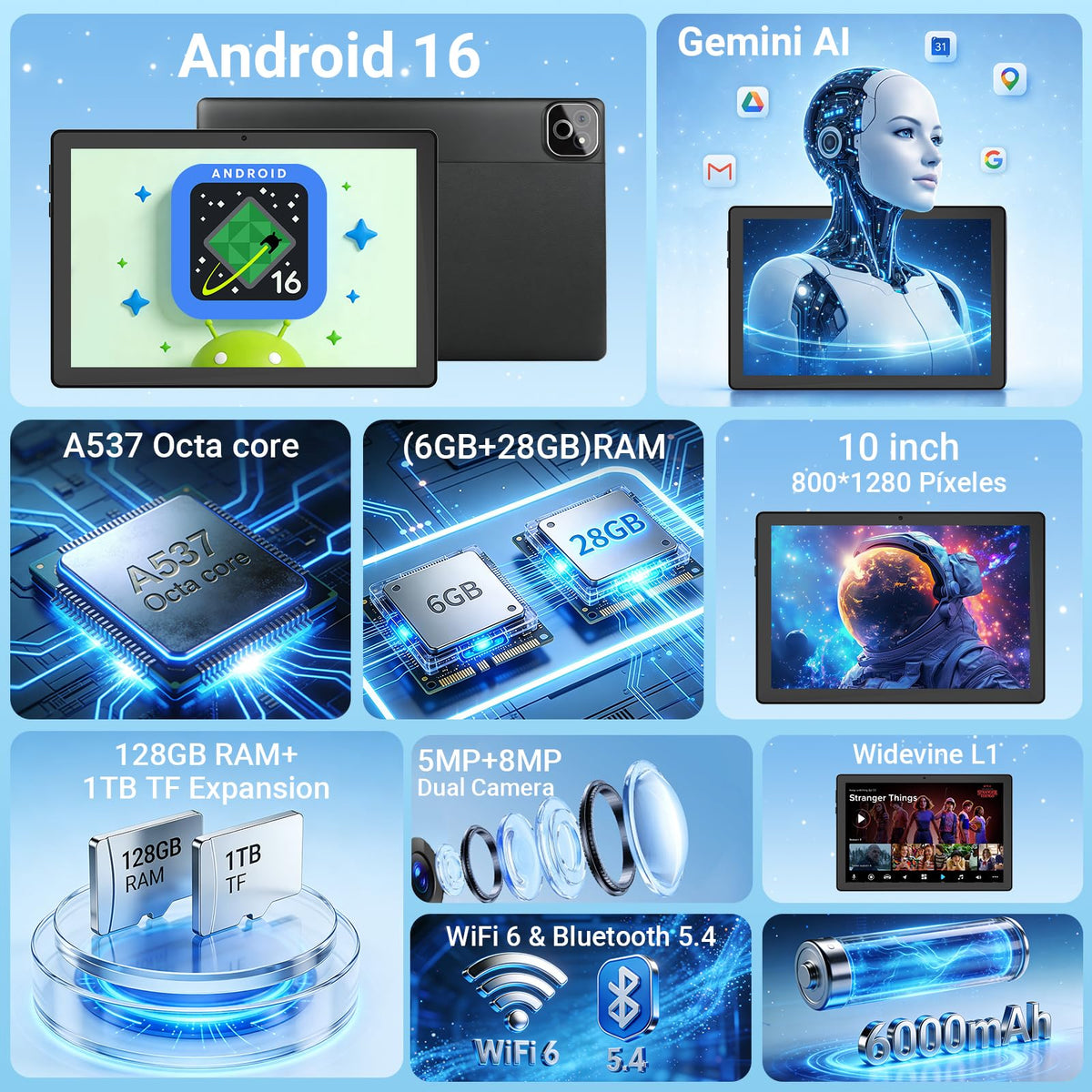 Android Tablet with Keyboard Mouse Stylus Case T2038