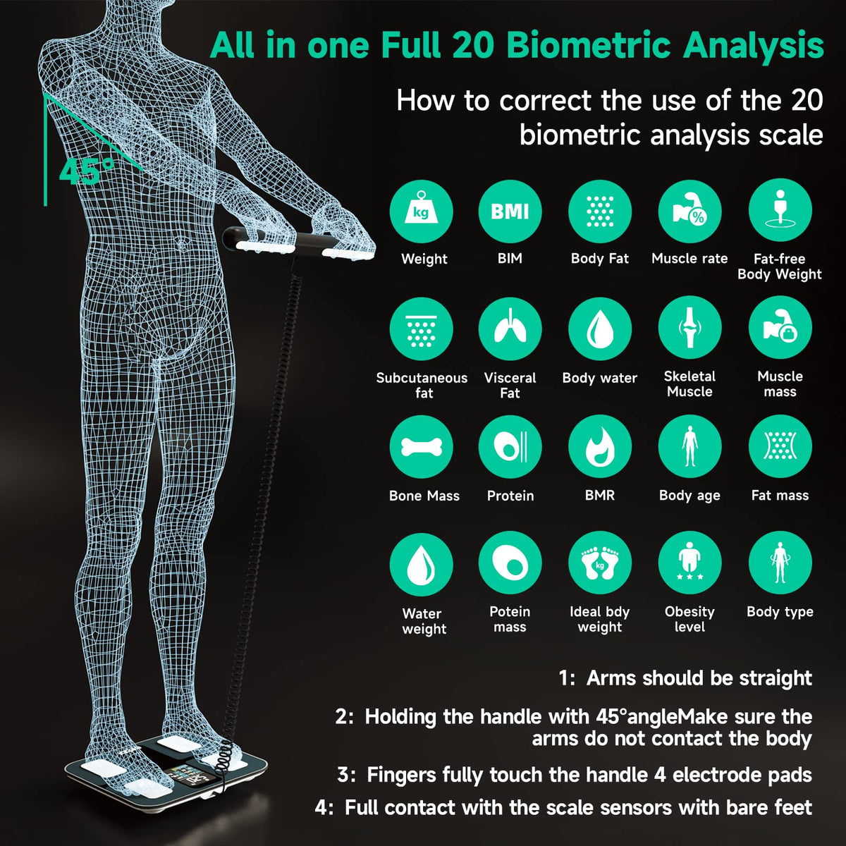 Body Fat Scale with Handheld, Bluetooth Body Composition Monitor 400 lbs K4035