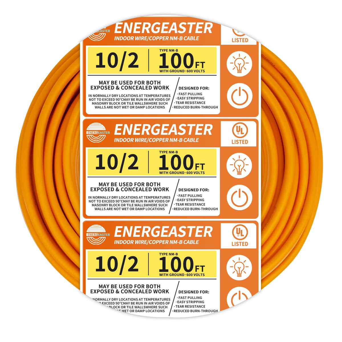 Orange 10 Gauge 2 Conductors NMB Cable 100ft F831333