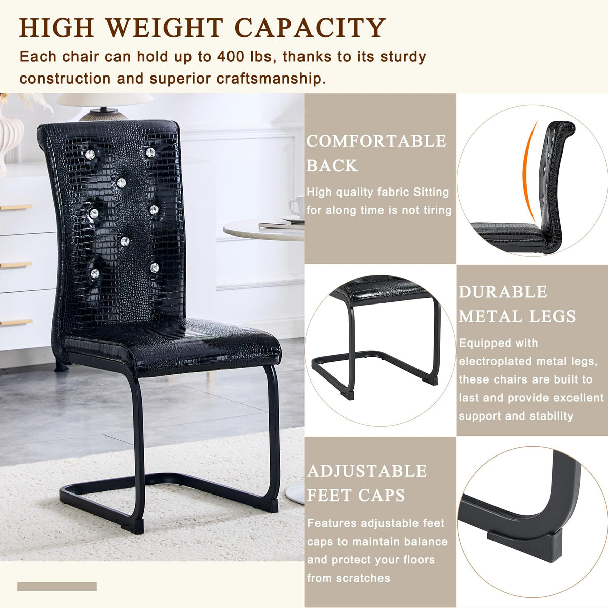 PU Leather Dining Chairs Set of 2 Upholstered High Back Z74200