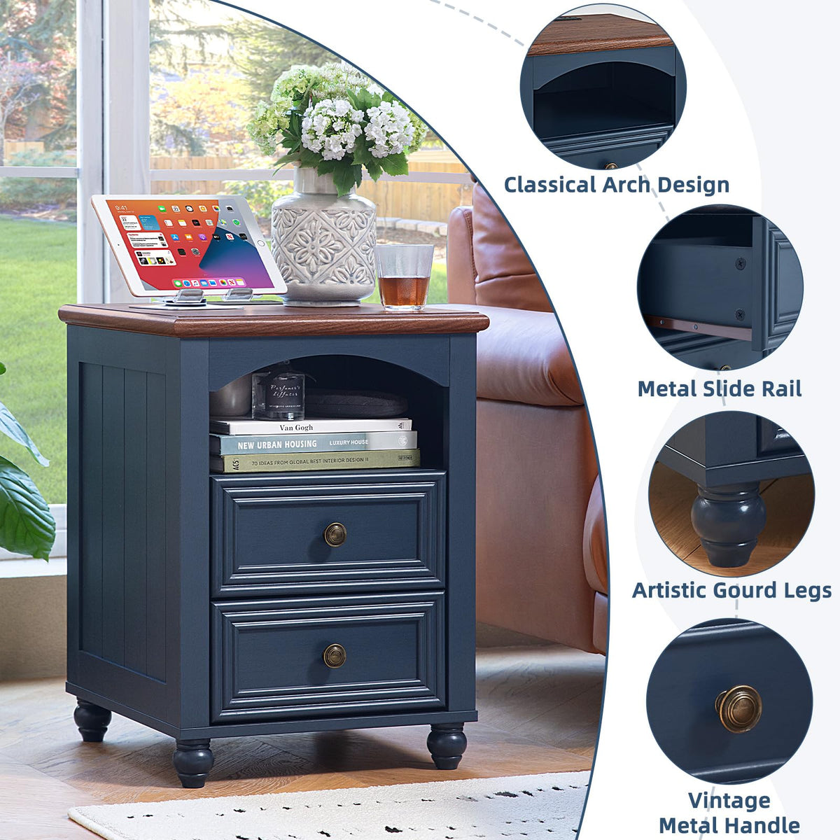 18" Nightstand with Charger Station W566