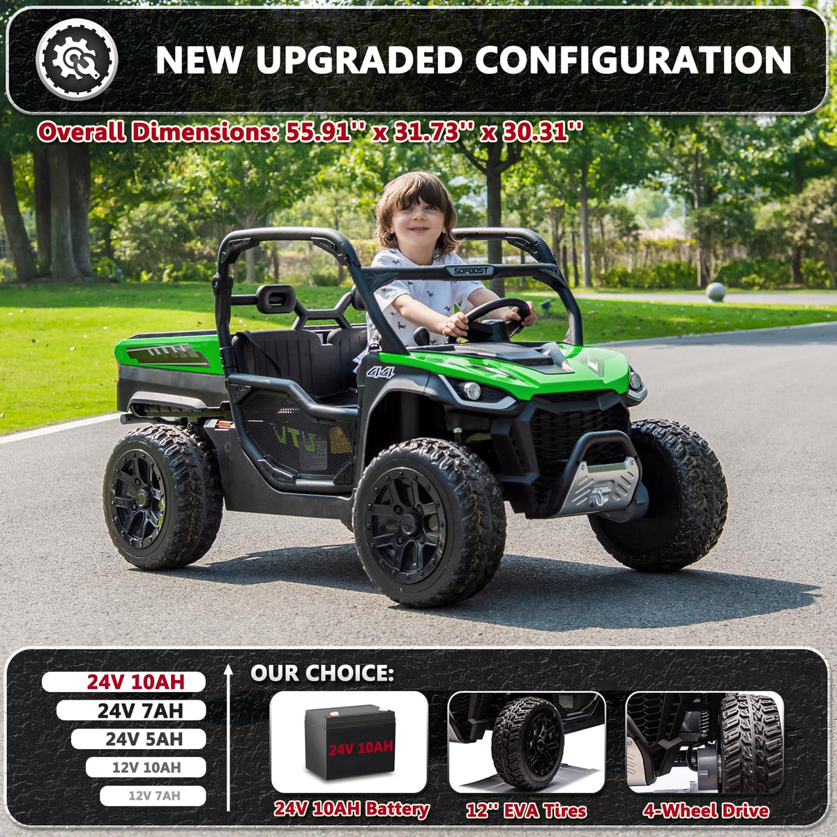 2 Seater 24V 10Ah Ride On Dump Truck with EVA Tires, Green N33377