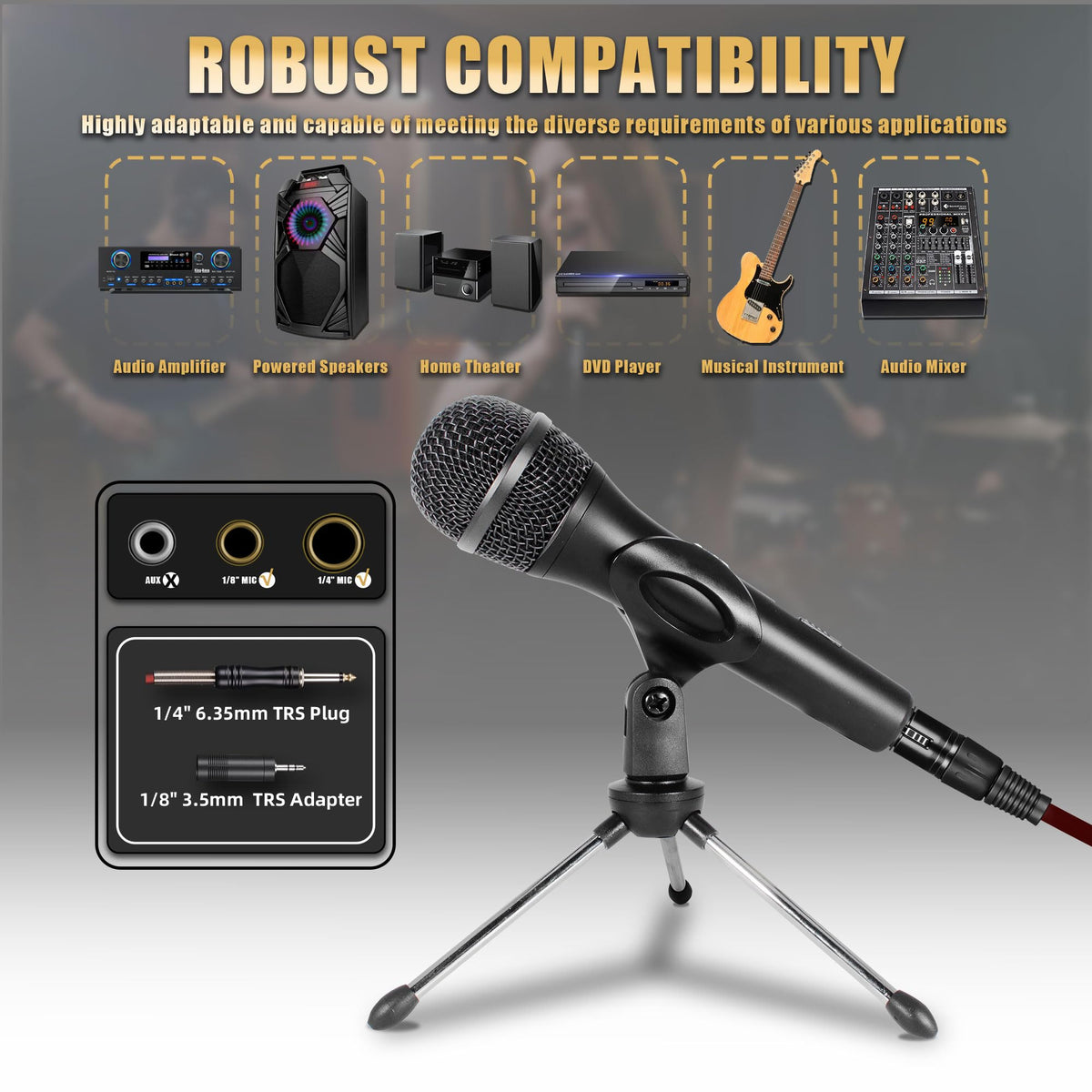 Dynamic Handheld Vocal Microphone with XLR to 1/4'' Audio Cable C264014