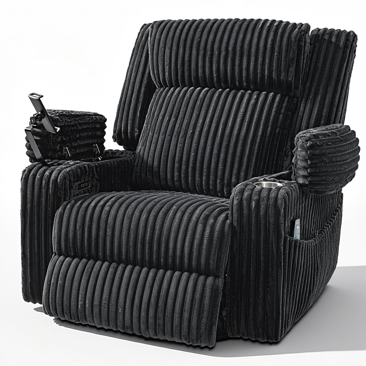 Oversized Power Swivel Rocker Recliner Chair with Vibration Massage & Heat, Dark Gray Corduroy V153248