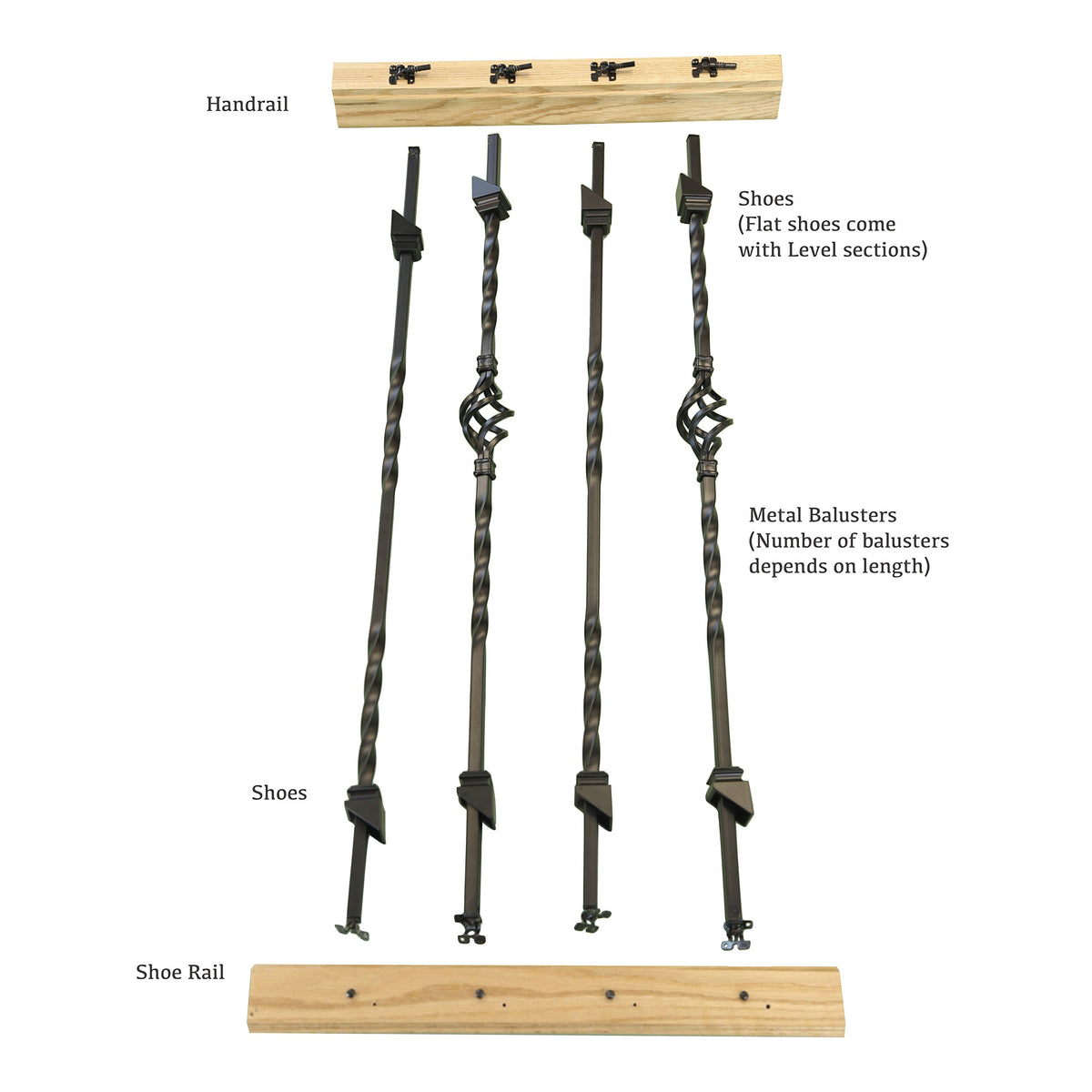 Indoor Stair Rail Section Kit with Black Metal Balusters B7617