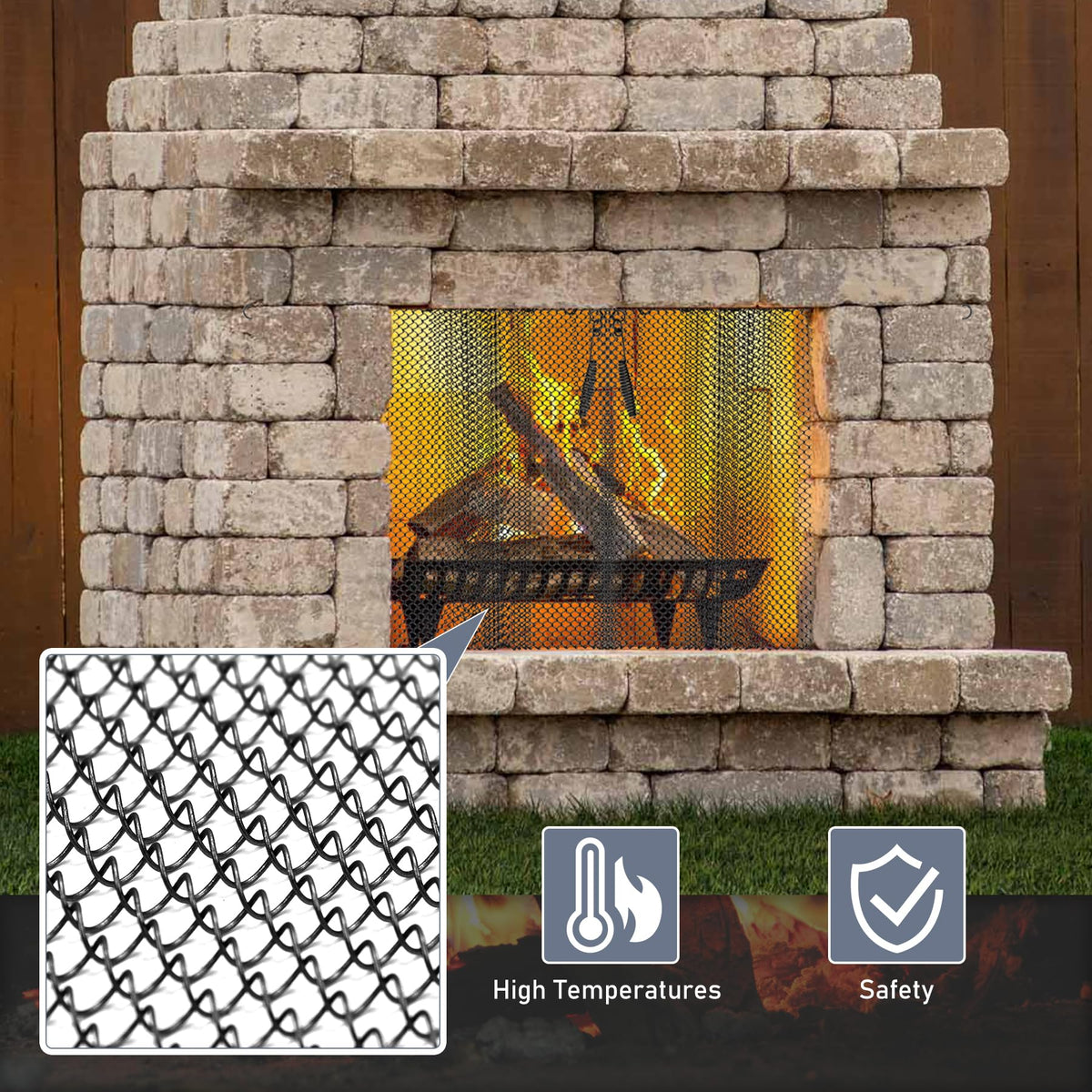 Black Fireplace Mesh Screen Curtain, Two 20" x 24" Panels O379508