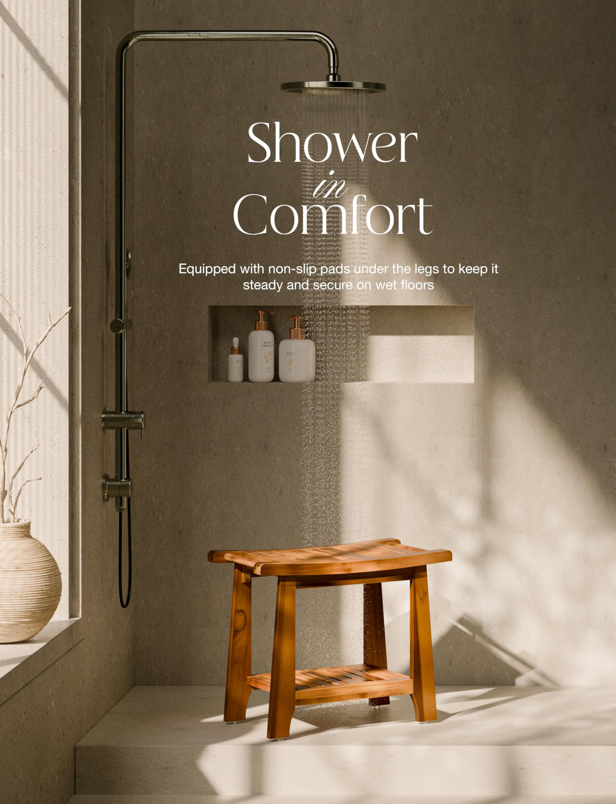 Teak Shower Bench with Shelf S96790