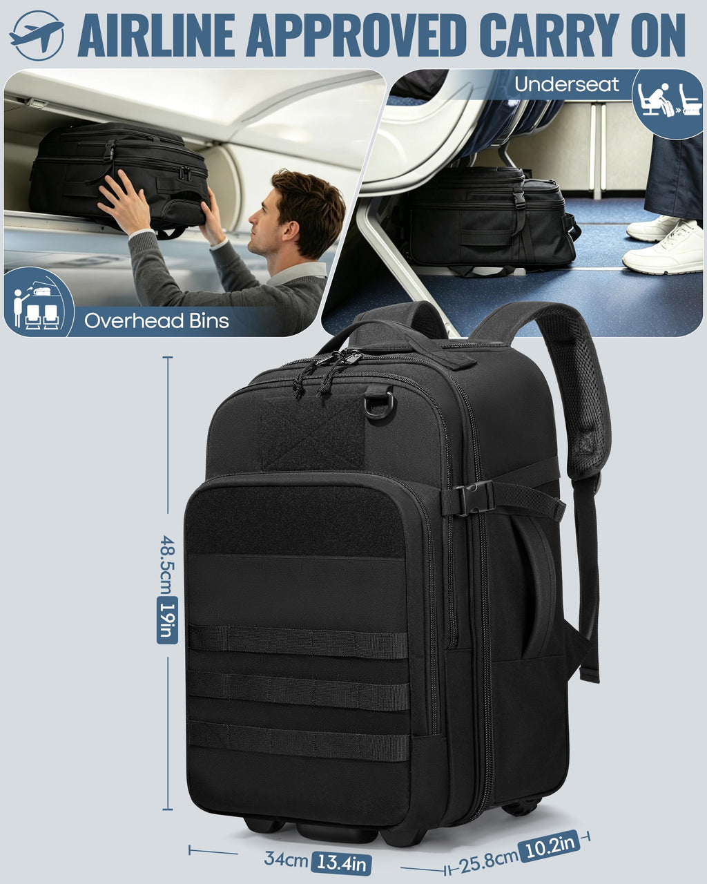 17 Inch Rolling Tactical Laptop Backpack with Wheels Y779
