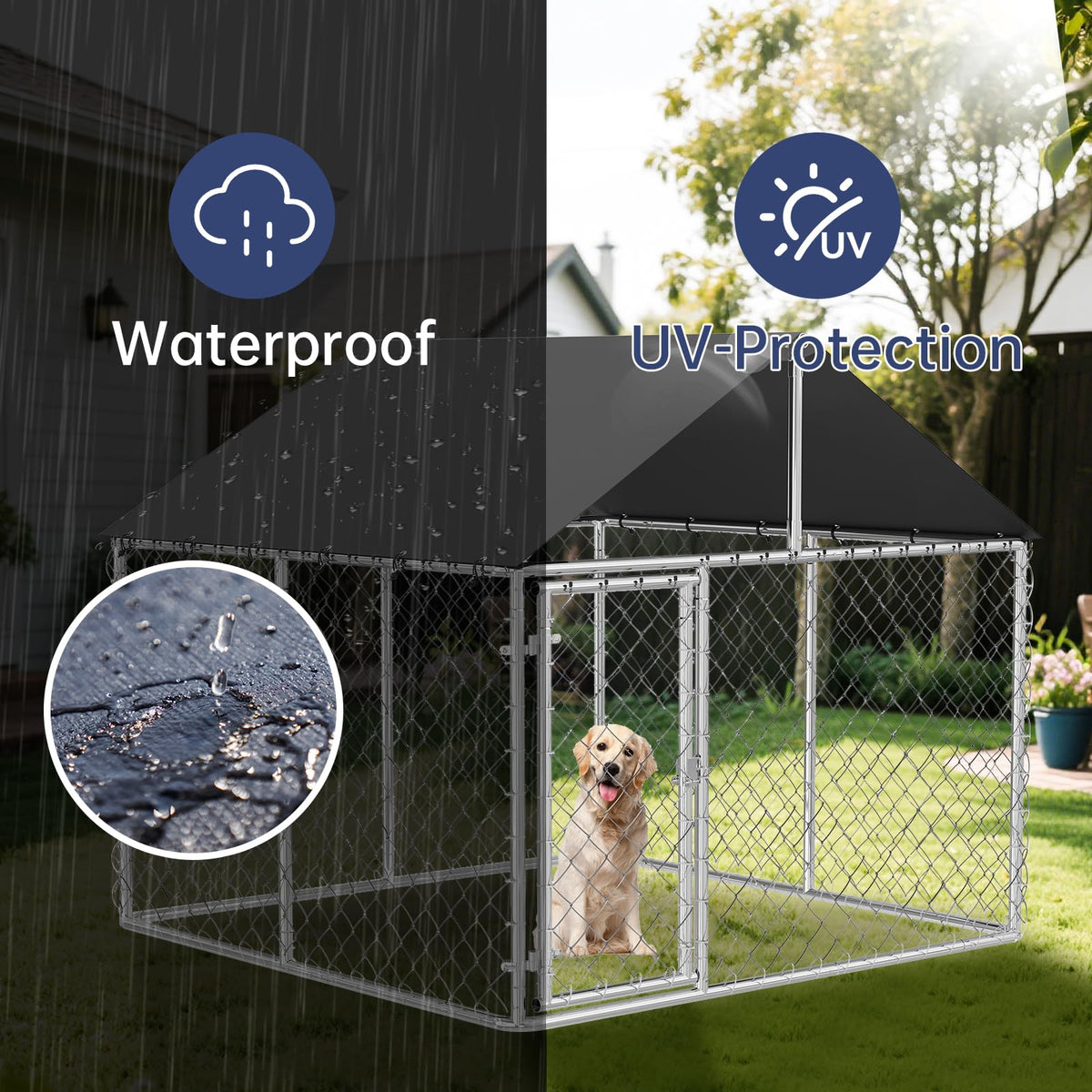 Outdoor Dog Kennel Steel Fence with Secure Lock 78”x 78” T870586