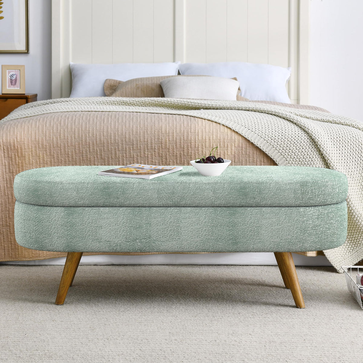 Oval Storage Bench with Rubber Wood Legs M8257