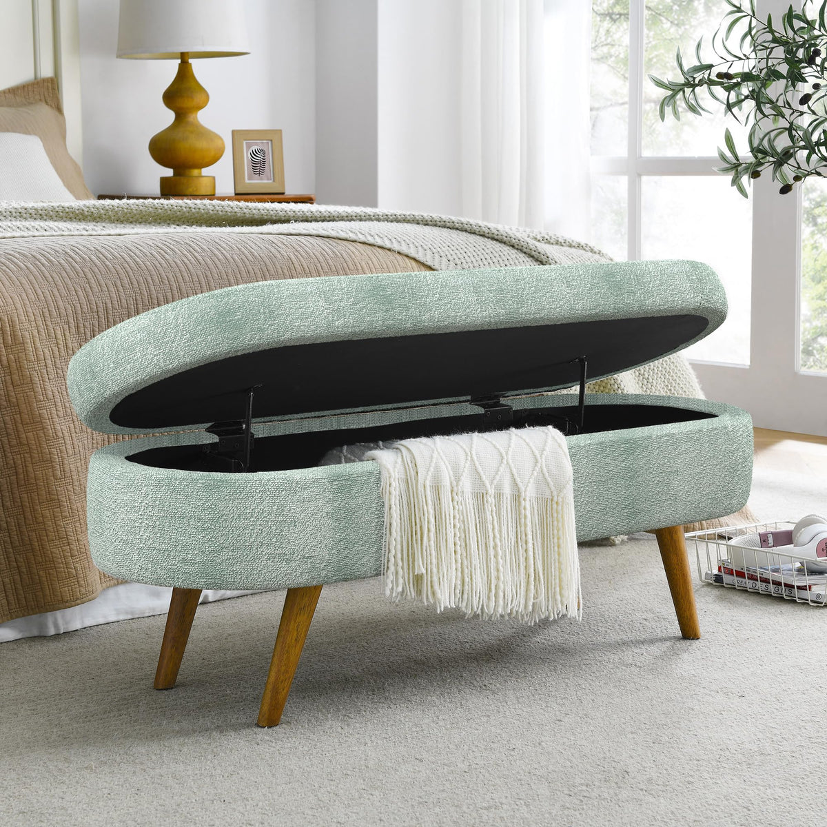Oval Storage Bench with Rubber Wood Legs M8257