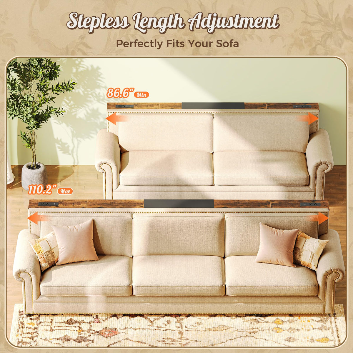Narrow Sofa Table with 2 Power Outlets and USB-C Port Z441678