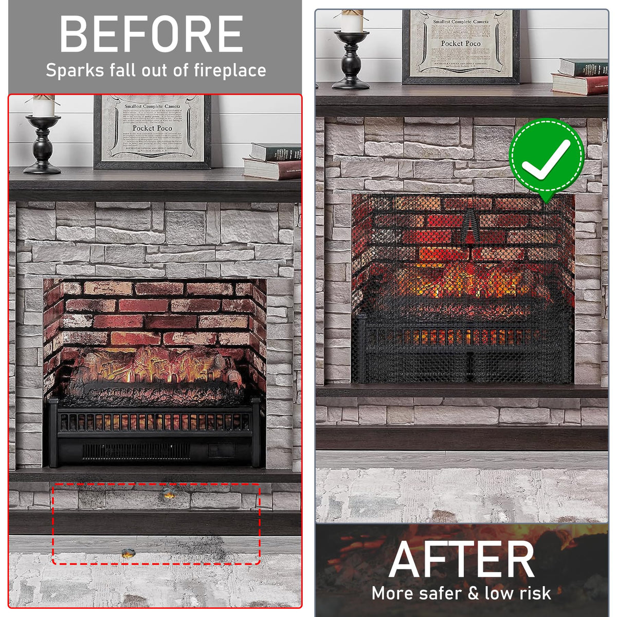 Black Fireplace Mesh Screen Curtain, Two 20" x 24" Panels O379508