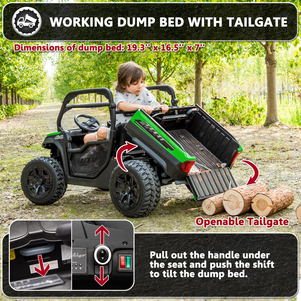 2 Seater 24V 10Ah Ride On Dump Truck with EVA Tires, Green N33377