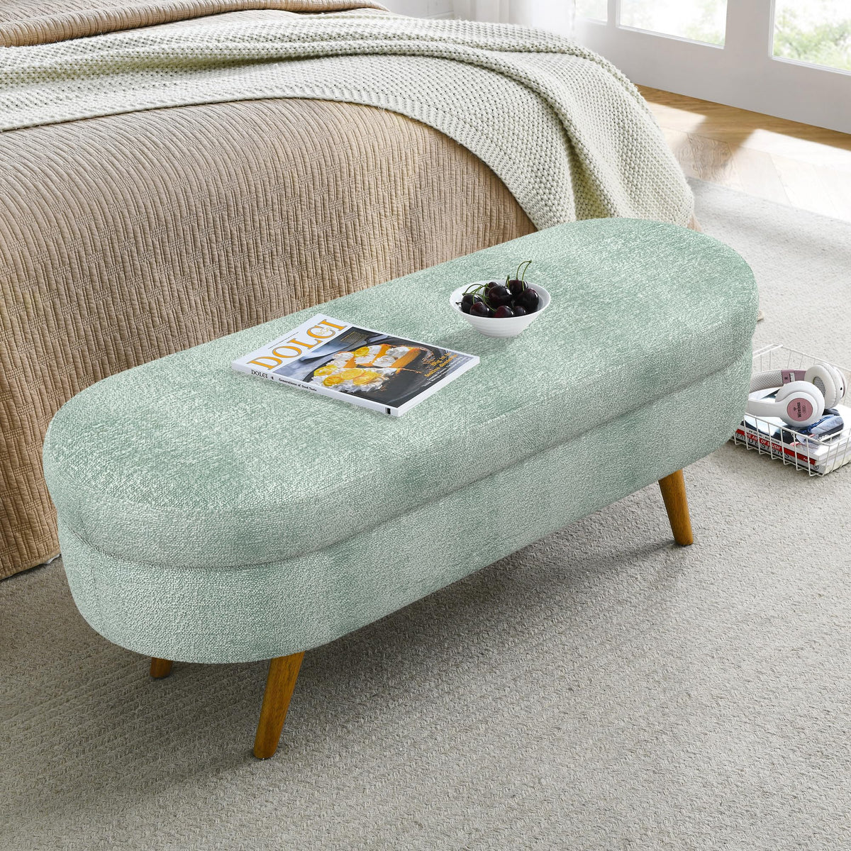 Oval Storage Bench with Rubber Wood Legs M8257
