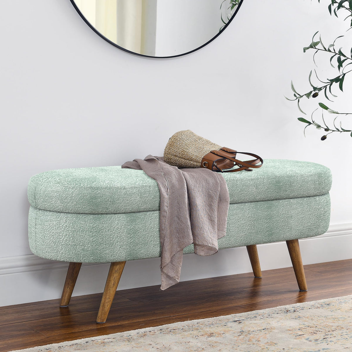 Oval Storage Bench with Rubber Wood Legs M8257