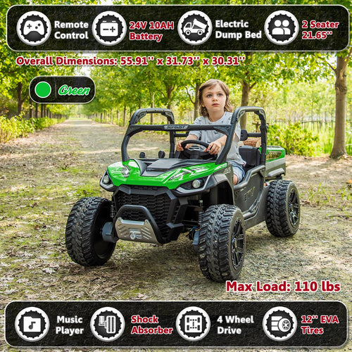 2 Seater 24V 10Ah Ride On Dump Truck with EVA Tires, Green N33377