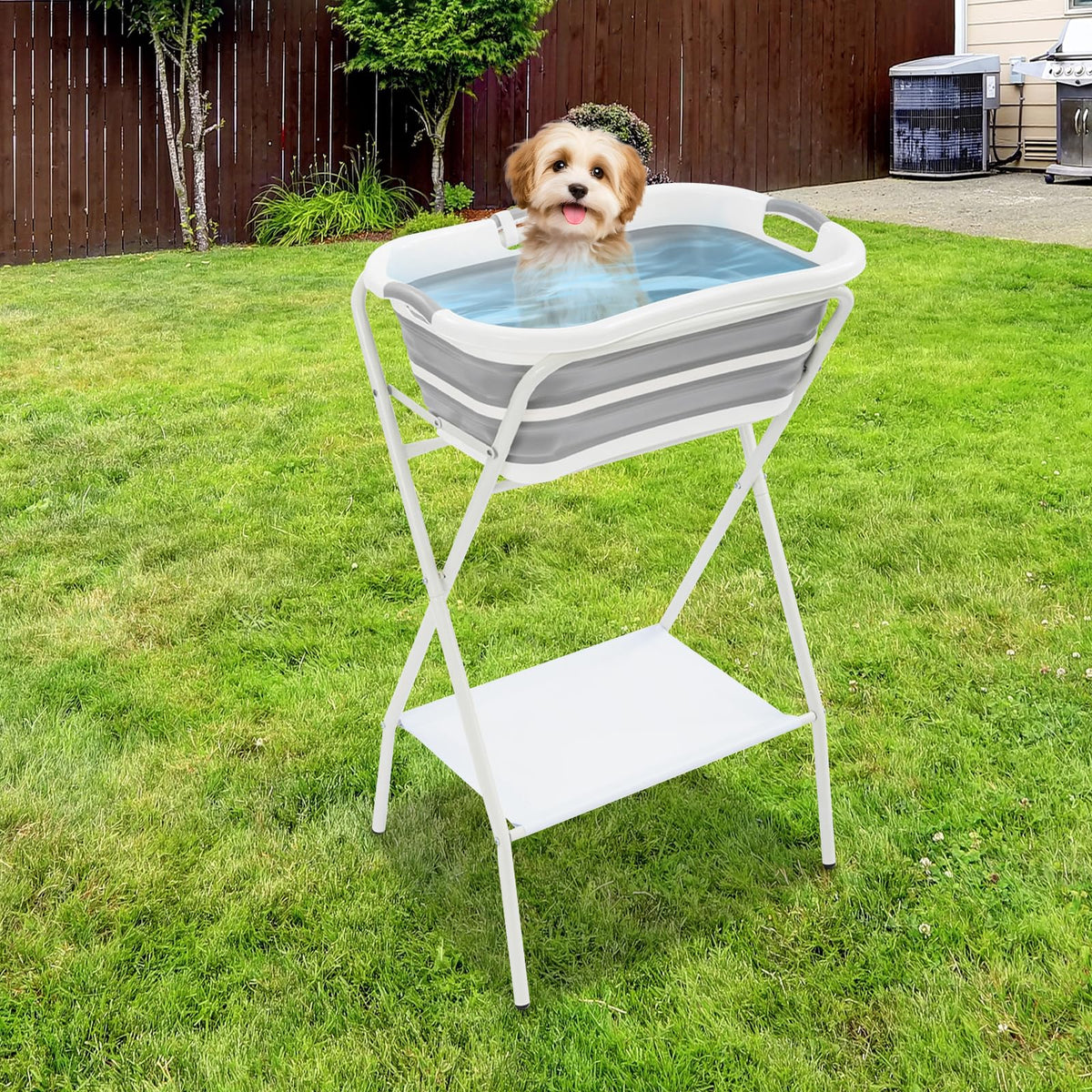 Foldable Pet Bathtub with Stand, 110lbs Capacity H46106