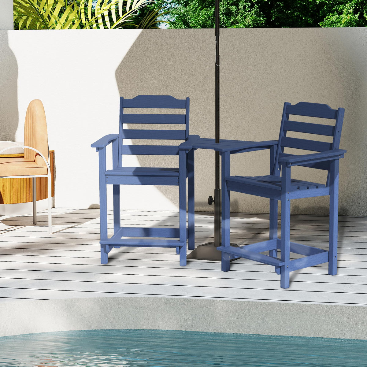 HDPE All-Weather Plastic Adirondack Chair Set of 2 Navy Blue G45610