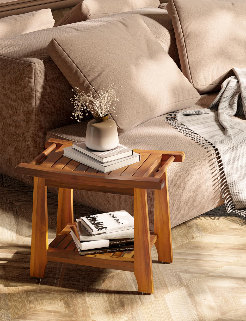 Teak Shower Bench with Shelf S96790
