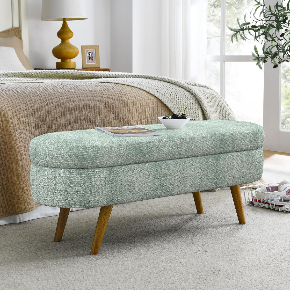 Oval Storage Bench with Rubber Wood Legs M8257